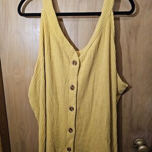 Yellow Button-Down Ribbed Women's Top